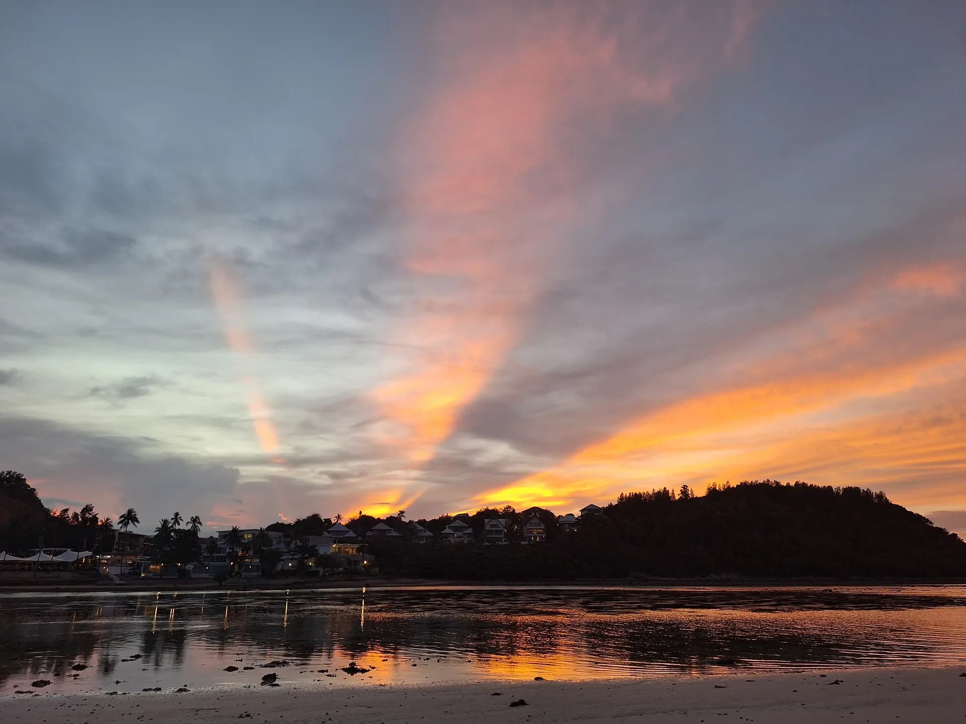 Bangrak Beach at Sunrise, Noon and Sunset